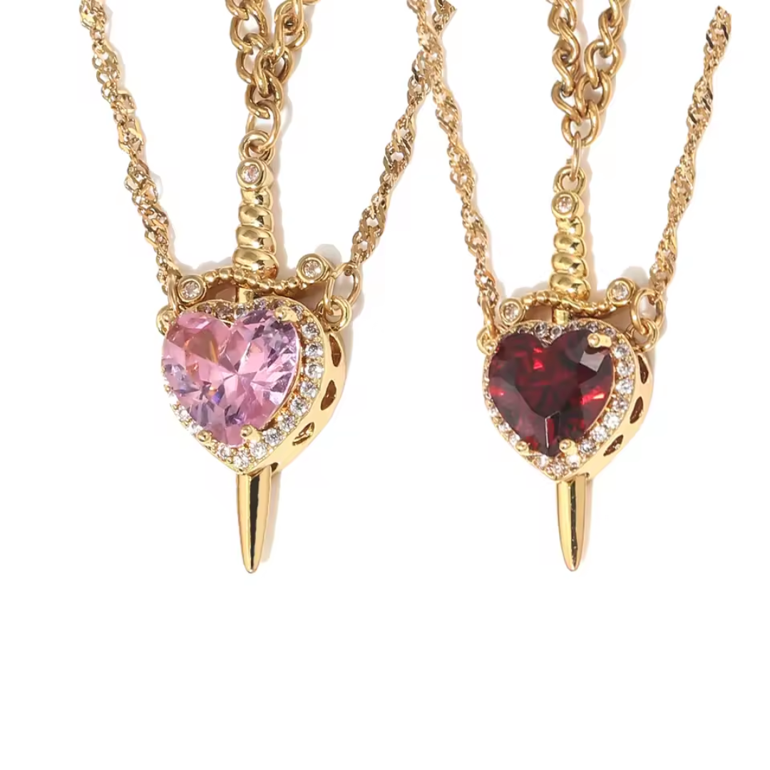 Heart and sword necklace set