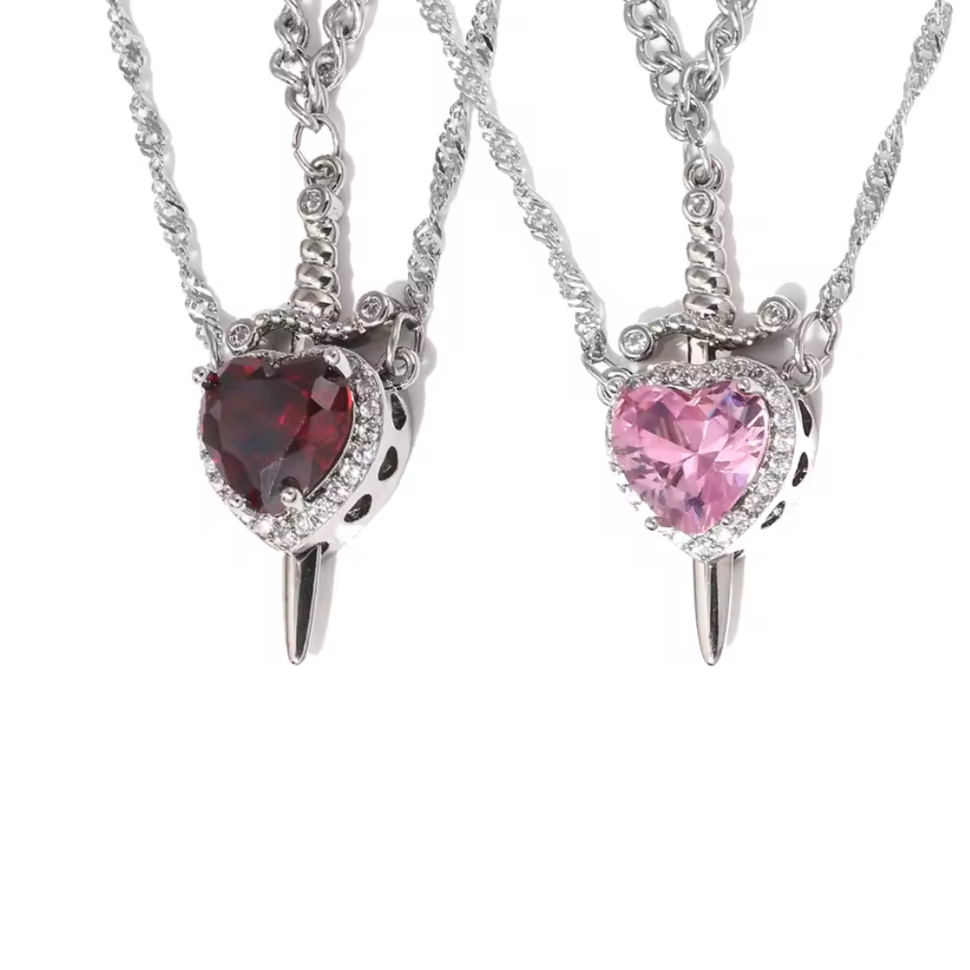 Heart and sword necklace set