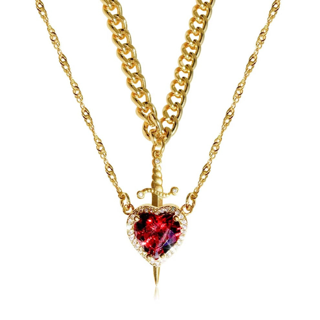 Heart and sword necklace set