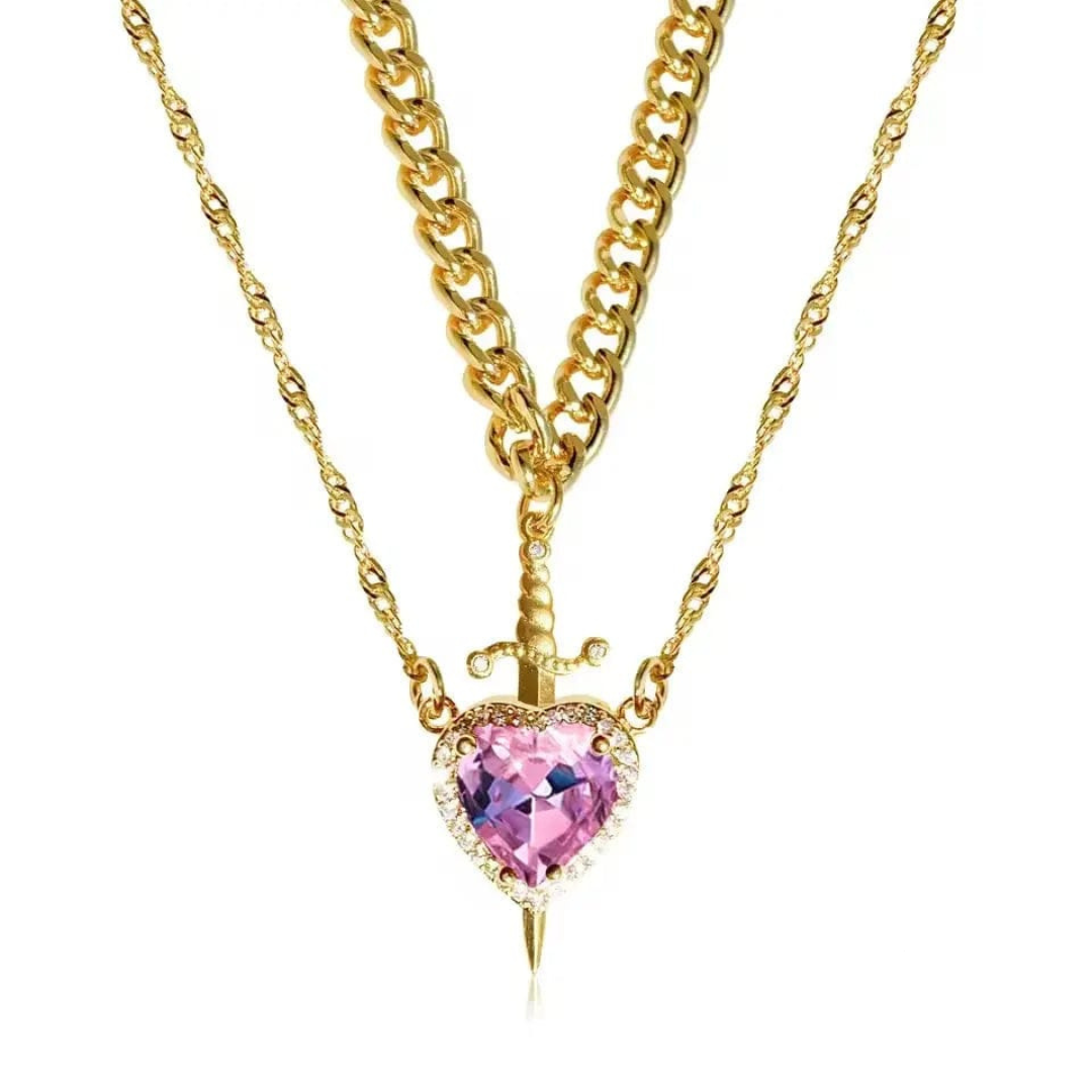 Heart and sword necklace set
