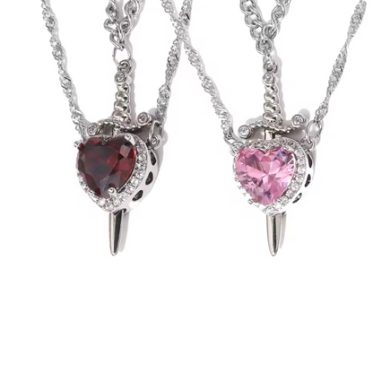 Heart and sword necklace set